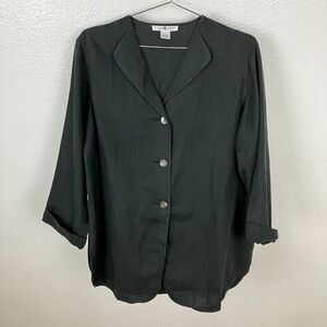 Real Cloth Saks Fifth Avenue Linen Shacket Size P Black Lagenlook Beach Casual